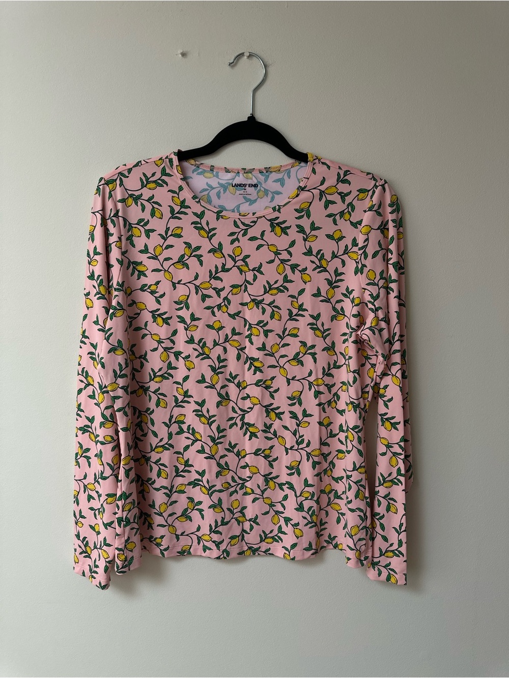Land’s End Pink Lemon Print Long Sleeve rash guard top size M